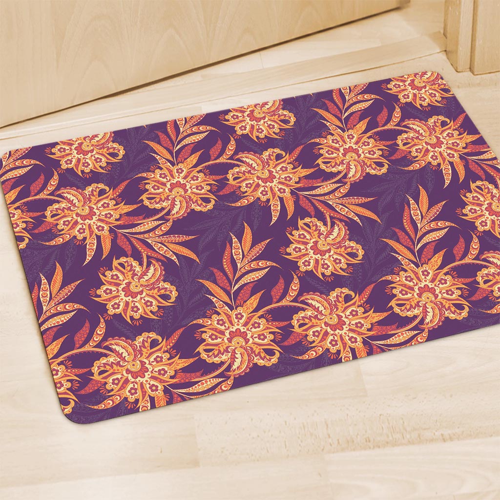 Tangerine Floral Bohemian Pattern Print Polyester Doormat