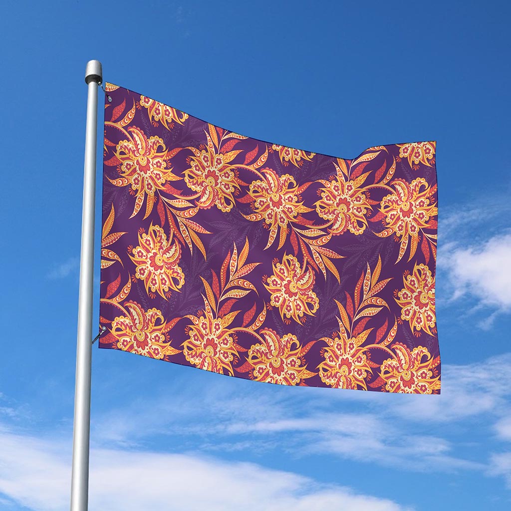 Tangerine Floral Bohemian Pattern Print Polyester Flag