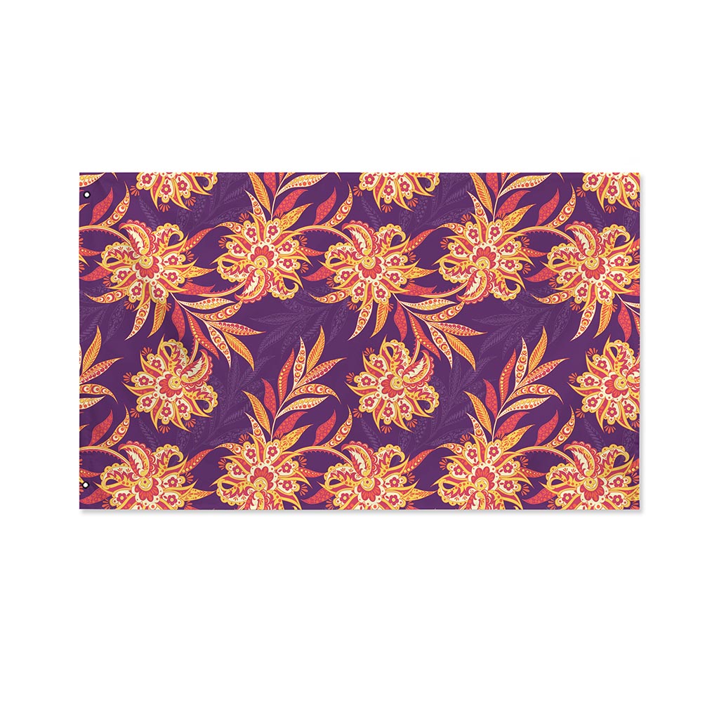 Tangerine Floral Bohemian Pattern Print Polyester Flag