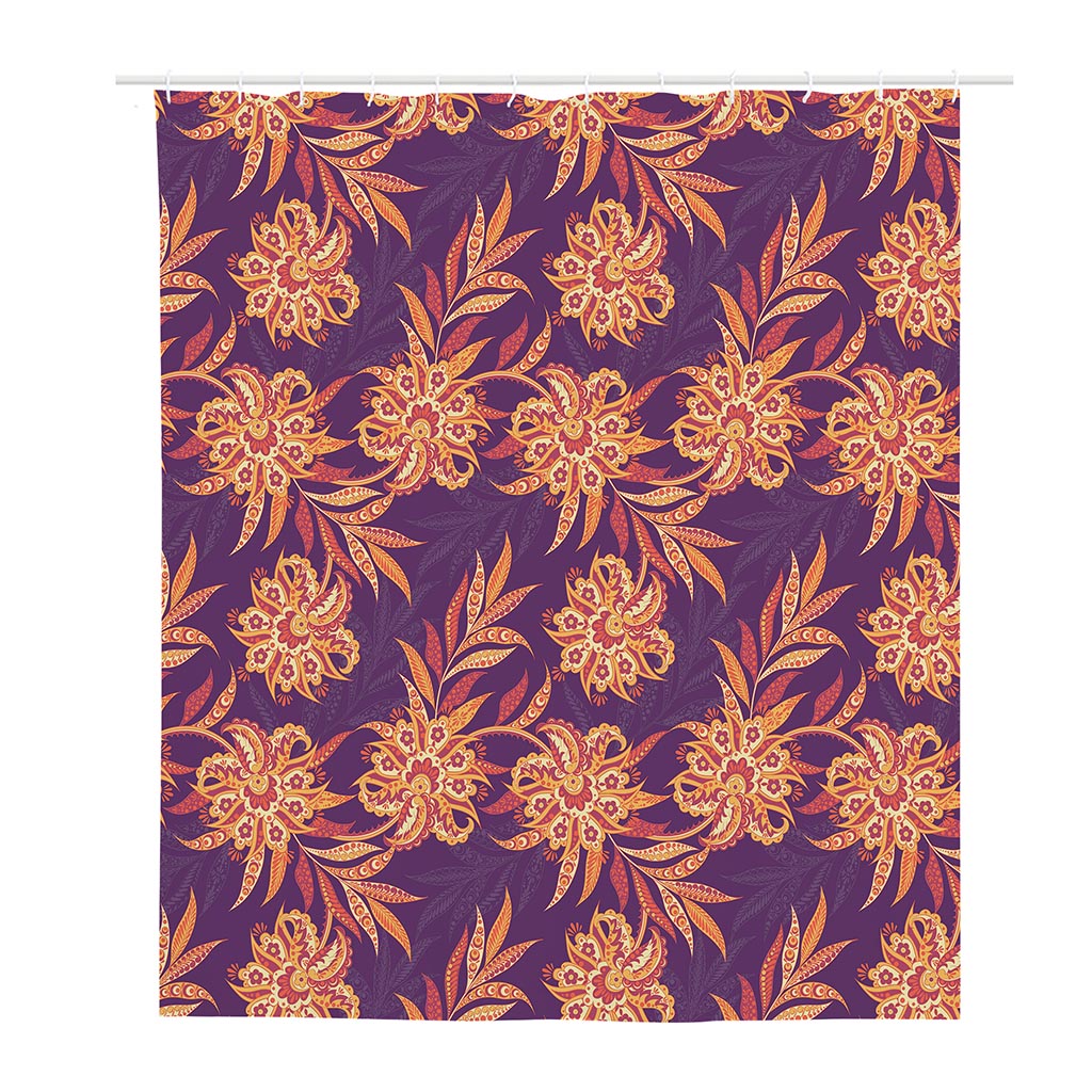 Tangerine Floral Bohemian Pattern Print Polyester Shower Curtain