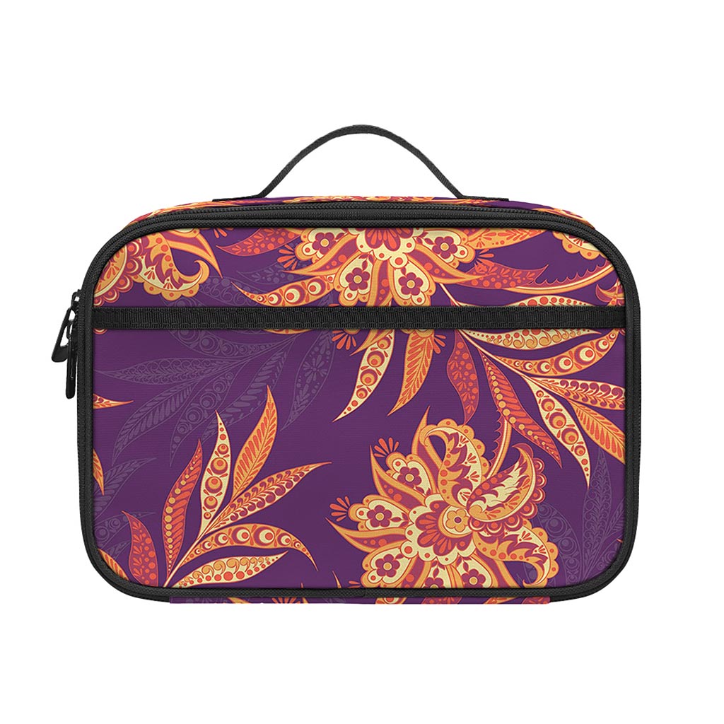 Tangerine Floral Bohemian Pattern Print Portable Lunch Bag