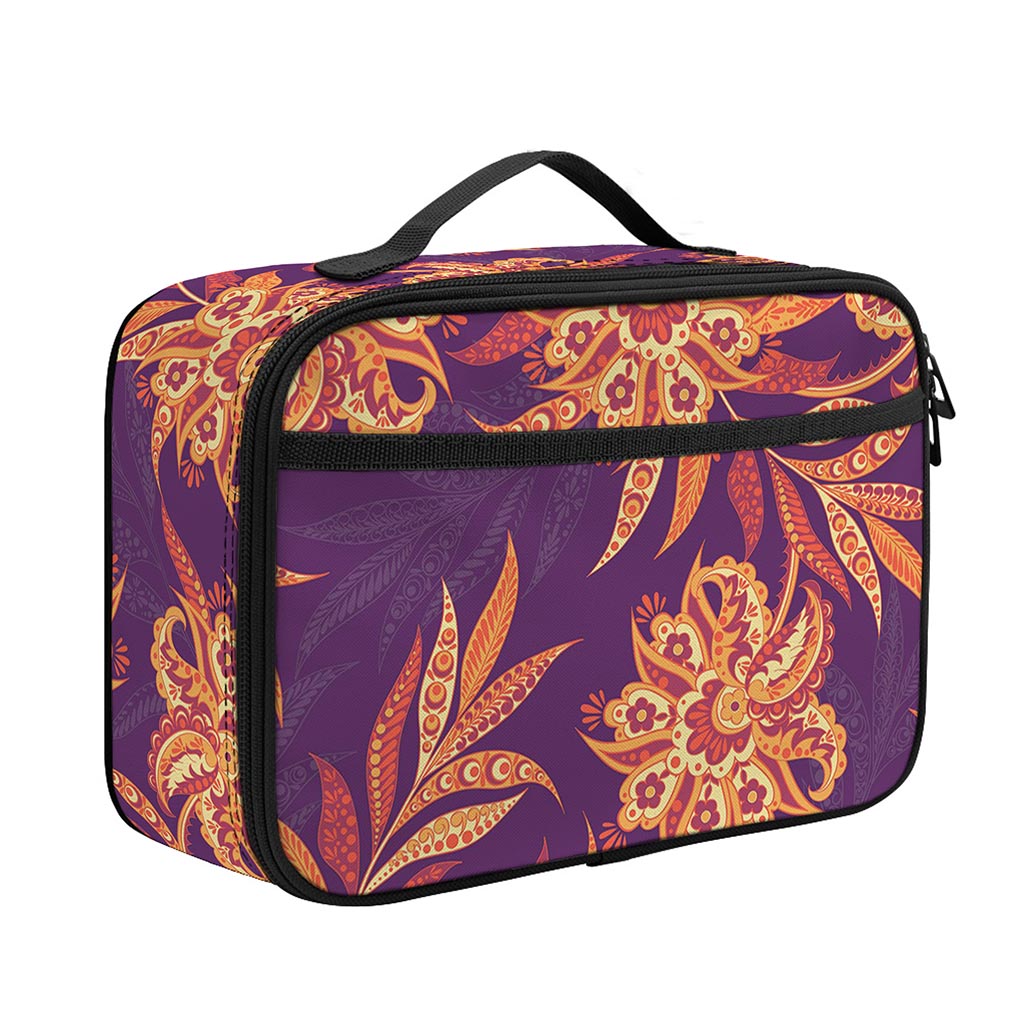 Tangerine Floral Bohemian Pattern Print Portable Lunch Bag