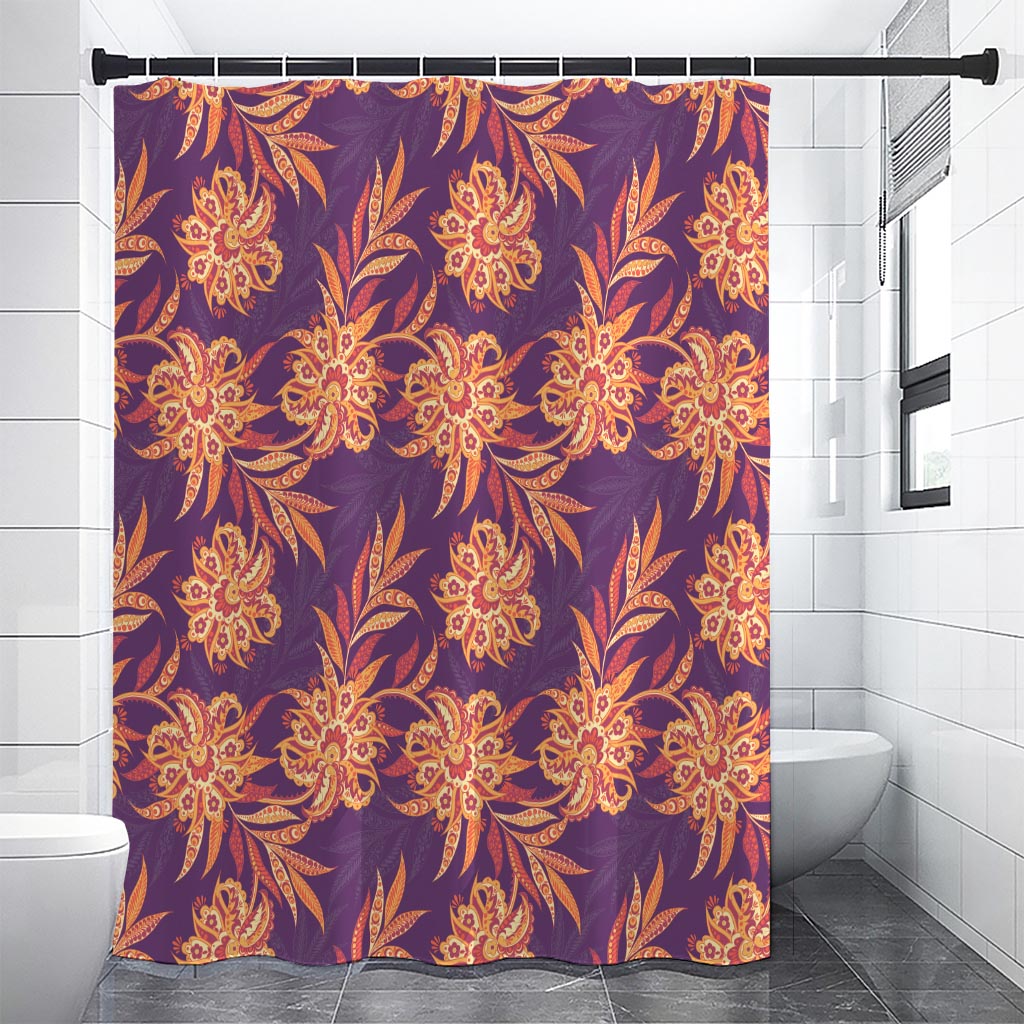 Tangerine Floral Bohemian Pattern Print Premium Shower Curtain