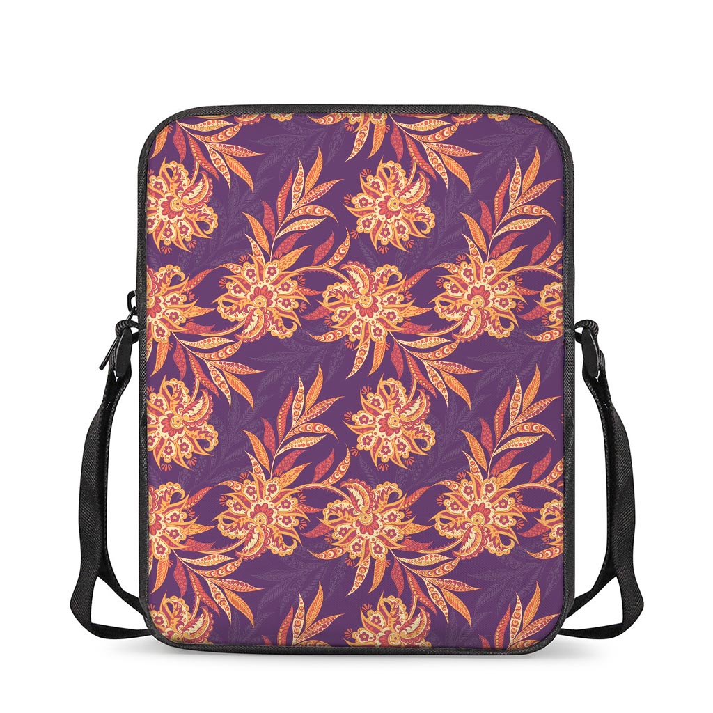 Tangerine Floral Bohemian Pattern Print Rectangular Crossbody Bag