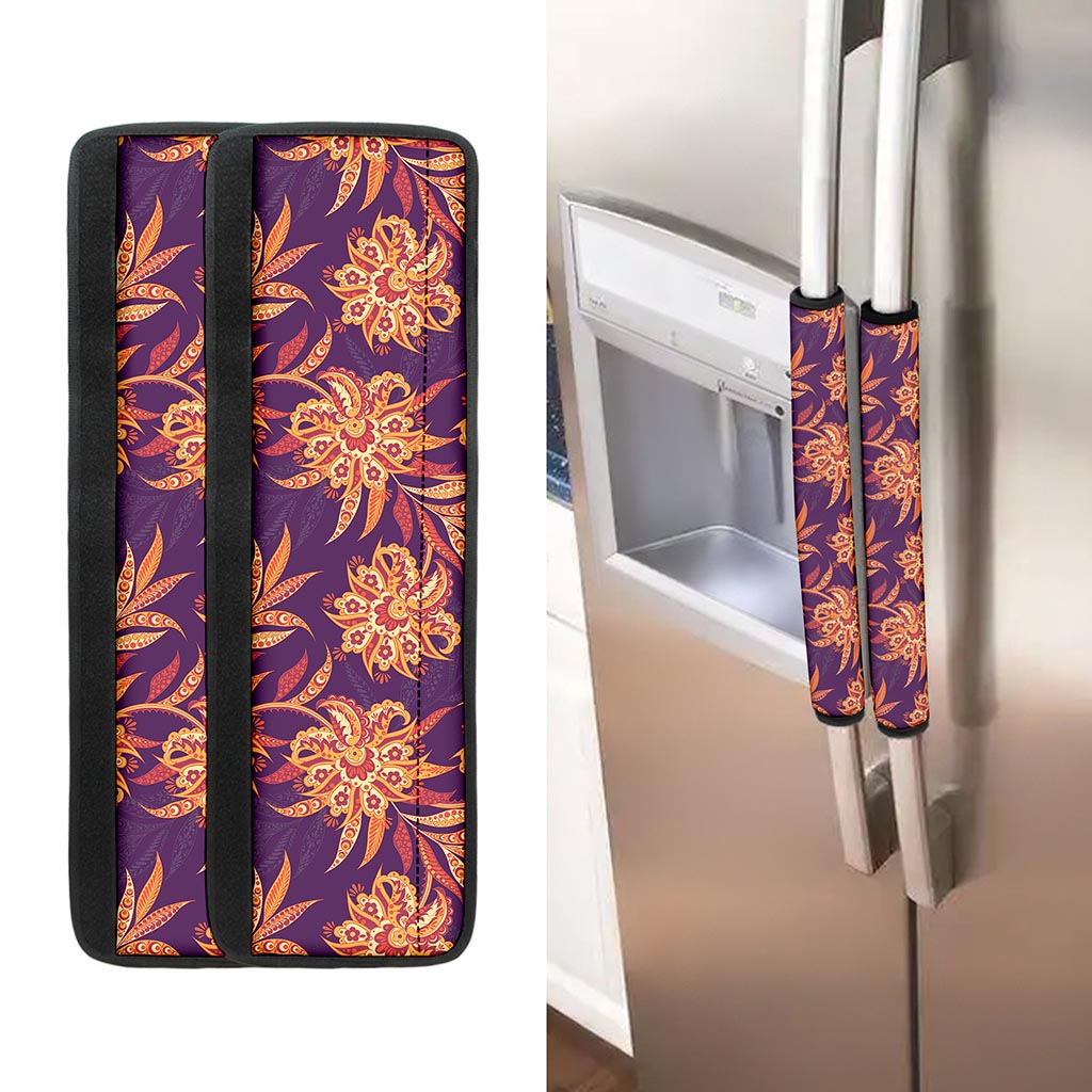 Tangerine Floral Bohemian Pattern Print Refrigerator Handle Covers