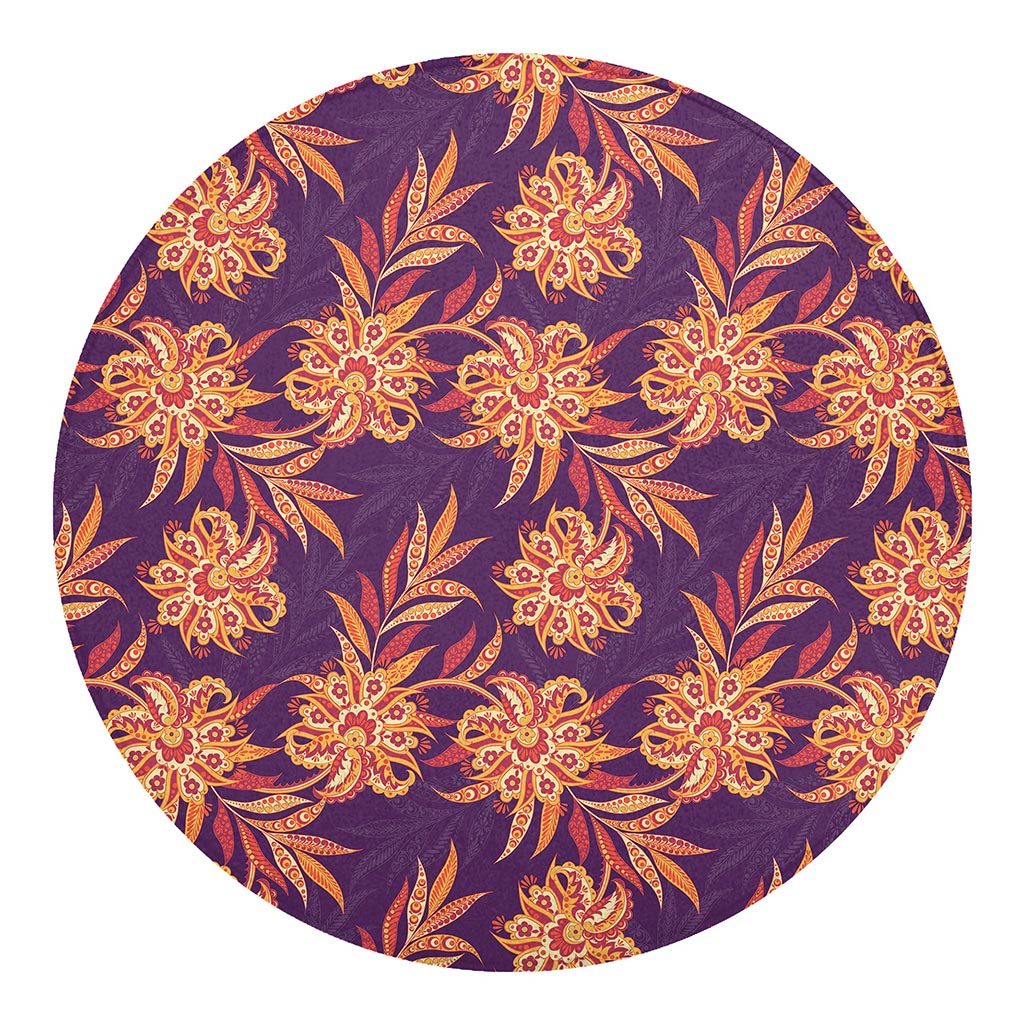 Tangerine Floral Bohemian Pattern Print Round Blanket