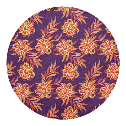 Tangerine Floral Bohemian Pattern Print Round Blanket