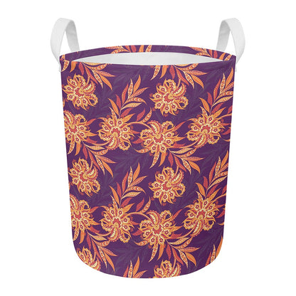 Tangerine Floral Bohemian Pattern Print Round Laundry Basket