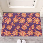 Tangerine Floral Bohemian Pattern Print Rubber Doormat