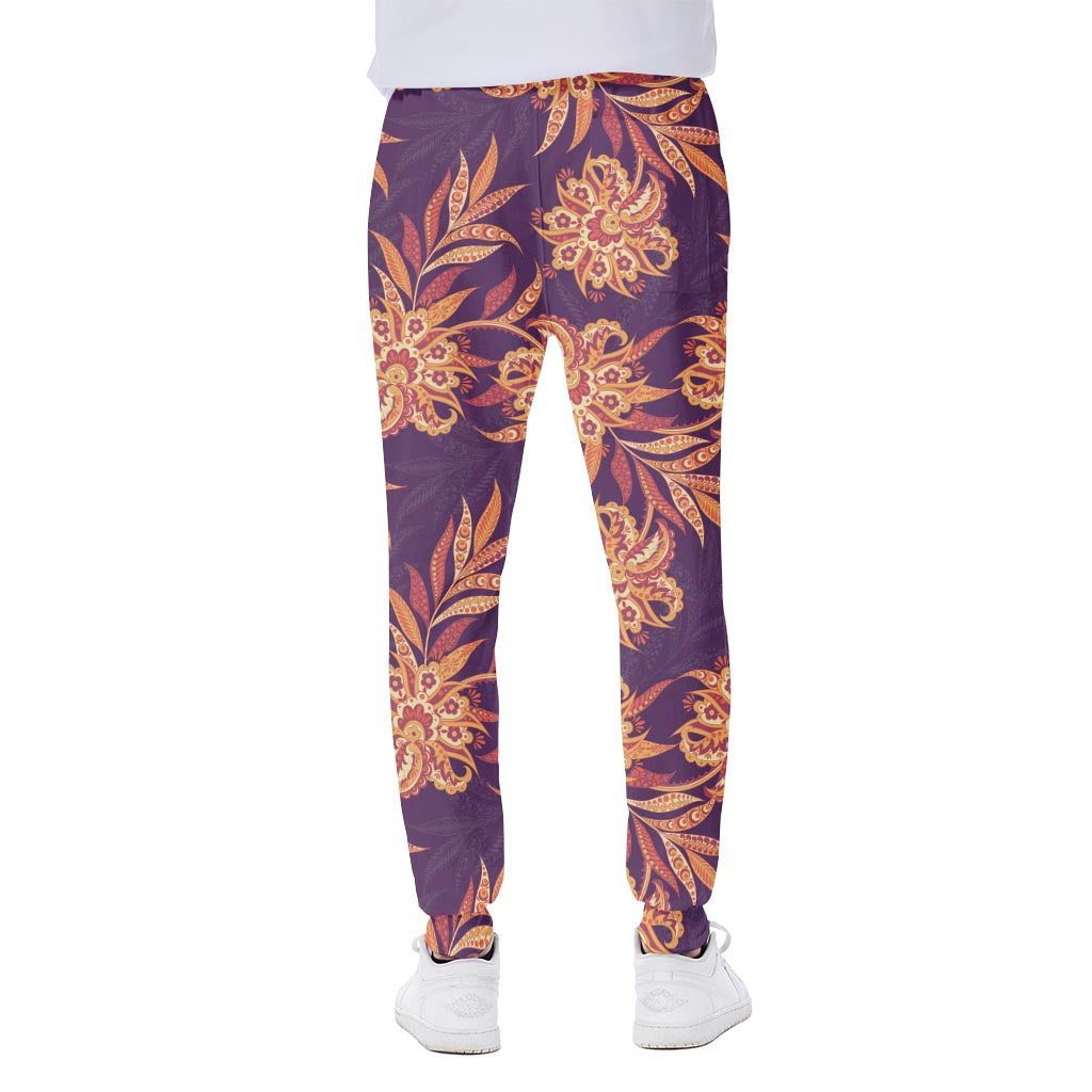 Tangerine Floral Bohemian Pattern Print Scuba Joggers