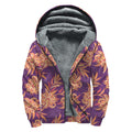 Tangerine Floral Bohemian Pattern Print Sherpa Lined Zip Up Hoodie