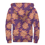 Tangerine Floral Bohemian Pattern Print Sherpa Lined Zip Up Hoodie