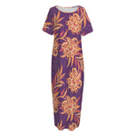 Tangerine Floral Bohemian Pattern Print Short Sleeve Long Nightdress