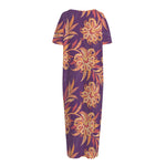 Tangerine Floral Bohemian Pattern Print Short Sleeve Long Nightdress