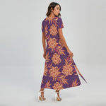 Tangerine Floral Bohemian Pattern Print Short Sleeve Maxi Dress