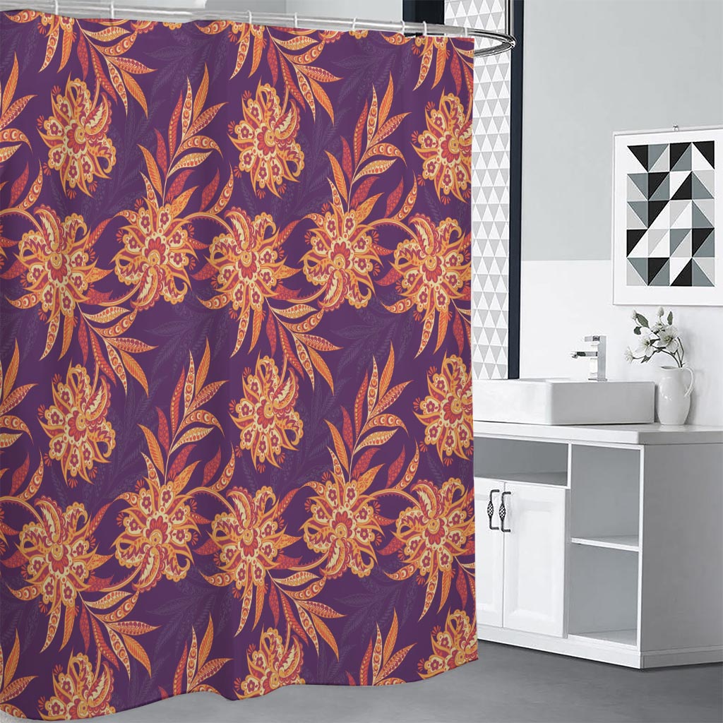 Tangerine Floral Bohemian Pattern Print Shower Curtain
