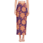 Tangerine Floral Bohemian Pattern Print Side Slit Maxi Skirt
