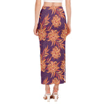 Tangerine Floral Bohemian Pattern Print Side Slit Maxi Skirt