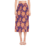 Tangerine Floral Bohemian Pattern Print Side Slit Midi Skirt