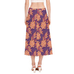 Tangerine Floral Bohemian Pattern Print Side Slit Midi Skirt