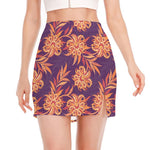 Tangerine Floral Bohemian Pattern Print Side Slit Mini Skirt