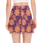 Tangerine Floral Bohemian Pattern Print Side Slit Mini Skirt