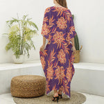 Tangerine Floral Bohemian Pattern Print Silk V-Neck Kaftan Dress