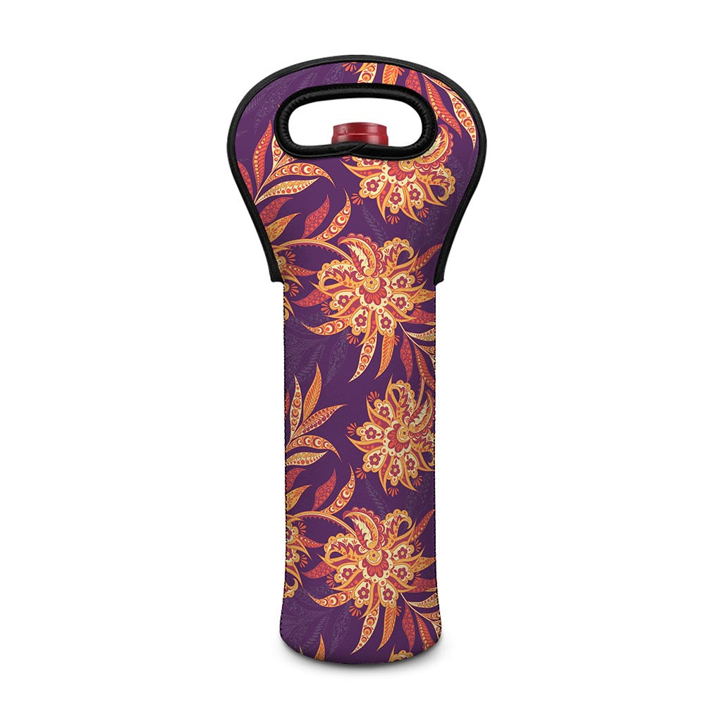 Tangerine Floral Bohemian Pattern Print Single Neoprene Wine Tote