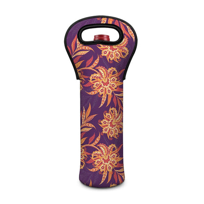 Tangerine Floral Bohemian Pattern Print Single Neoprene Wine Tote
