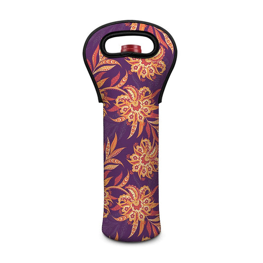 Tangerine Floral Bohemian Pattern Print Single Neoprene Wine Tote