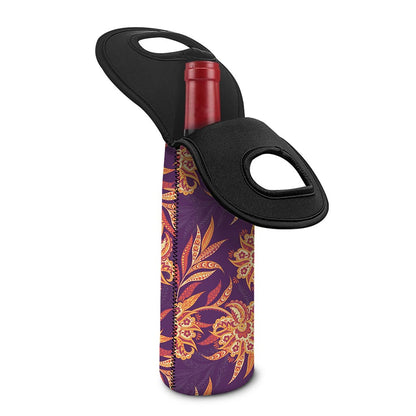 Tangerine Floral Bohemian Pattern Print Single Neoprene Wine Tote