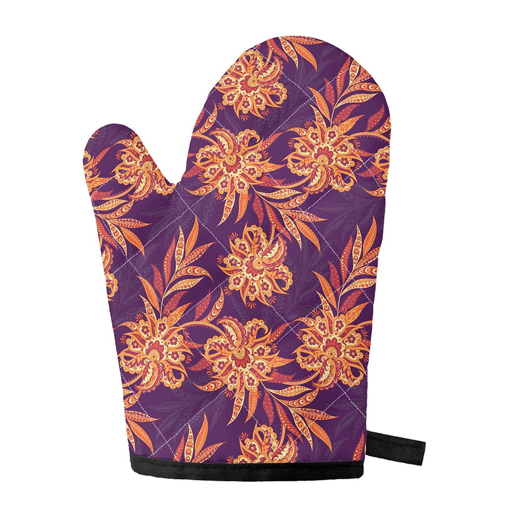 Tangerine Floral Bohemian Pattern Print Single Oven Mitt
