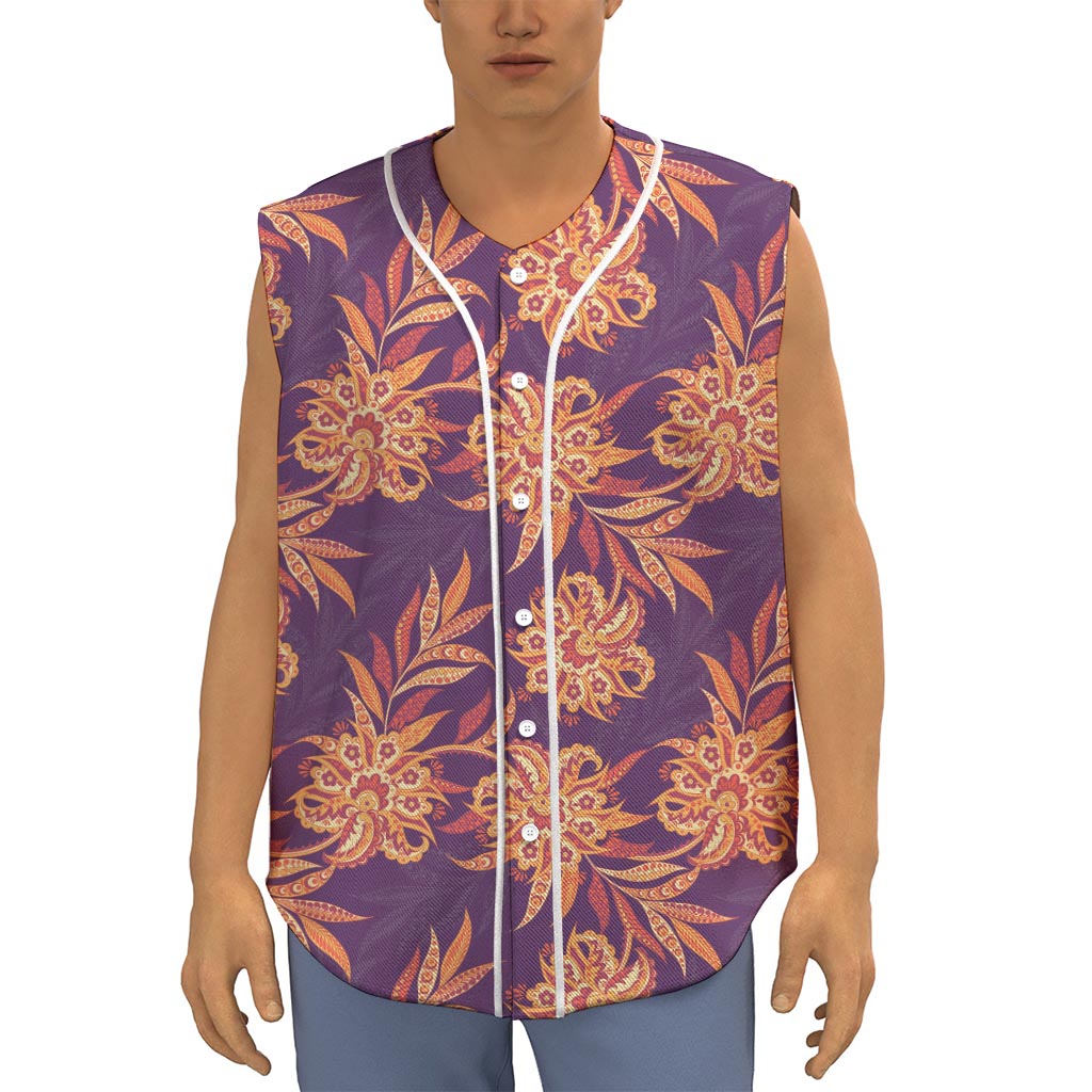 Tangerine Floral Bohemian Pattern Print Sleeveless Baseball Jersey