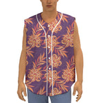Tangerine Floral Bohemian Pattern Print Sleeveless Baseball Jersey