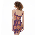 Tangerine Floral Bohemian Pattern Print Sleeveless Bodycon Dress
