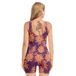Tangerine Floral Bohemian Pattern Print Sleeveless One Piece Swimsuit