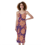 Tangerine Floral Bohemian Pattern Print Slim Fit Midi Cami Dress