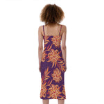 Tangerine Floral Bohemian Pattern Print Slim Fit Midi Cami Dress