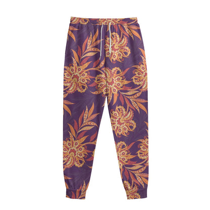Tangerine Floral Bohemian Pattern Print Sweatpants