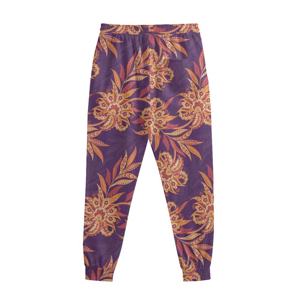 Tangerine Floral Bohemian Pattern Print Sweatpants