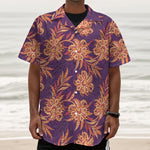 Tangerine Floral Bohemian Pattern Print Textured Short Sleeve Shirt