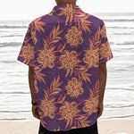 Tangerine Floral Bohemian Pattern Print Textured Short Sleeve Shirt