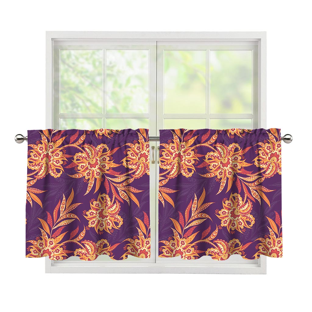 Tangerine Floral Bohemian Pattern Print Tier Curtains