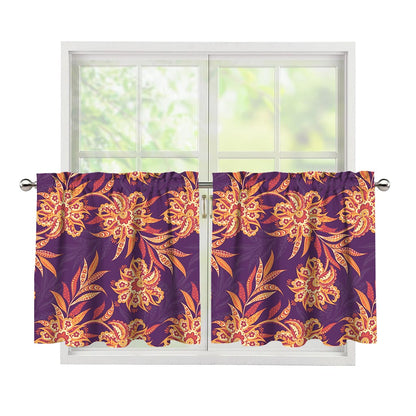 Tangerine Floral Bohemian Pattern Print Tier Curtains