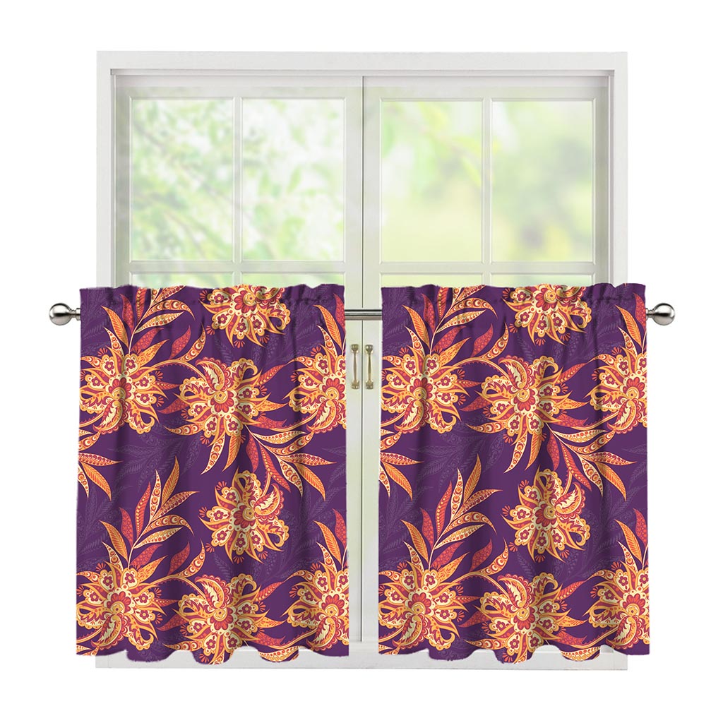 Tangerine Floral Bohemian Pattern Print Tier Curtains