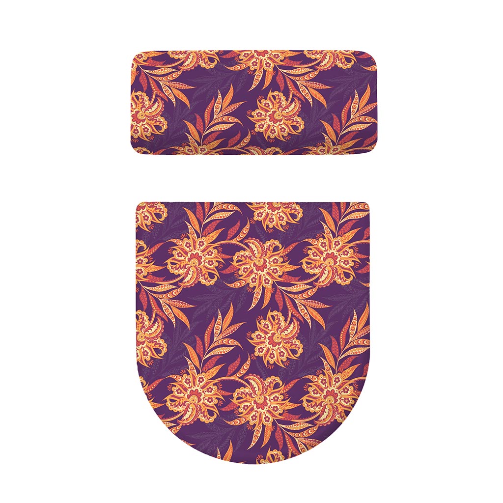 Tangerine Floral Bohemian Pattern Print Toilet Lid And Tank Cover Set