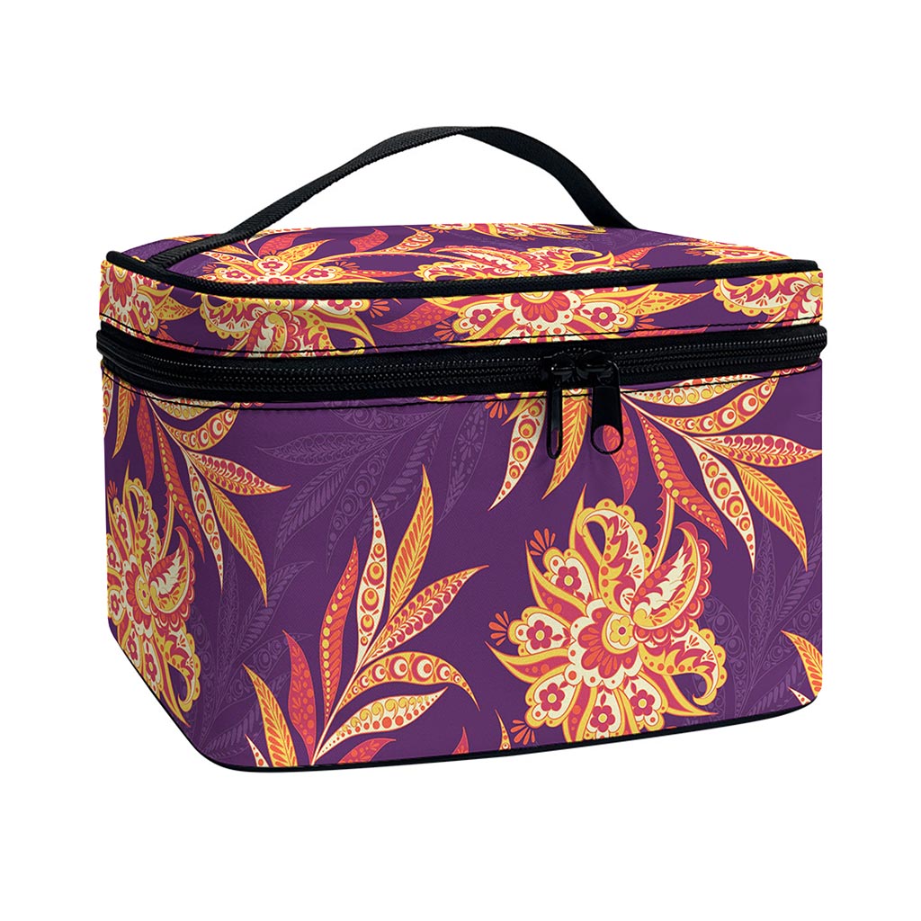 Tangerine Floral Bohemian Pattern Print Travel Makeup Bag