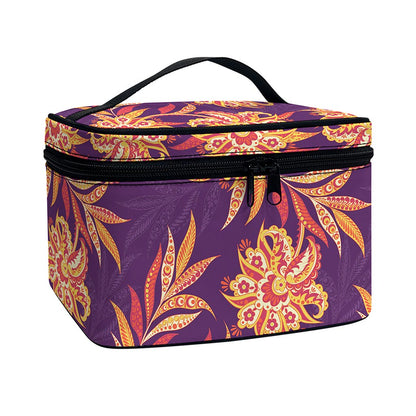 Tangerine Floral Bohemian Pattern Print Travel Makeup Bag