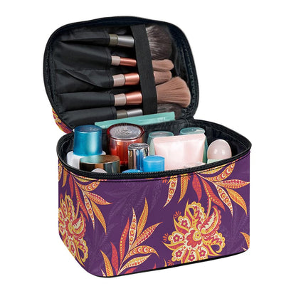 Tangerine Floral Bohemian Pattern Print Travel Makeup Bag