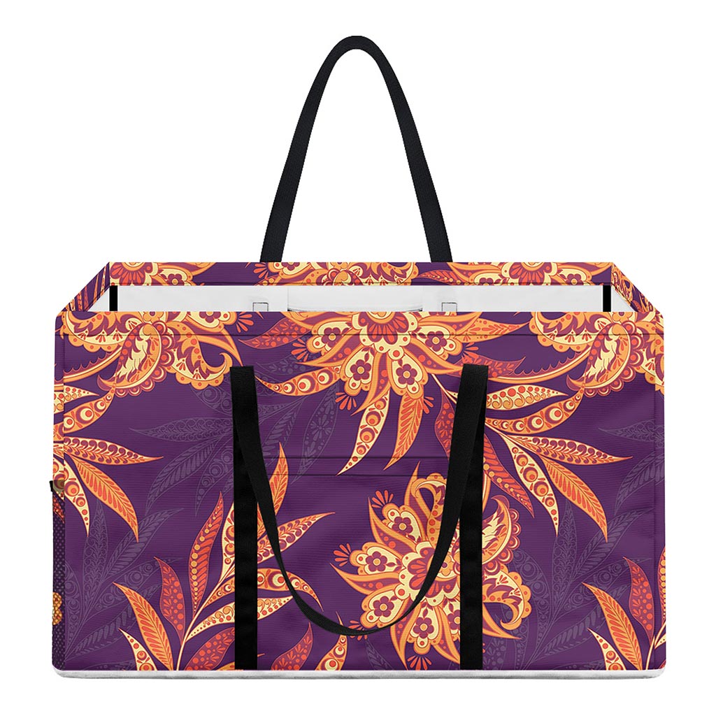 Tangerine Floral Bohemian Pattern Print Utility Tote Bag